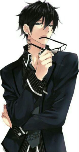 Hình ảnh anime nam tóc đen, miệng đeo kính
