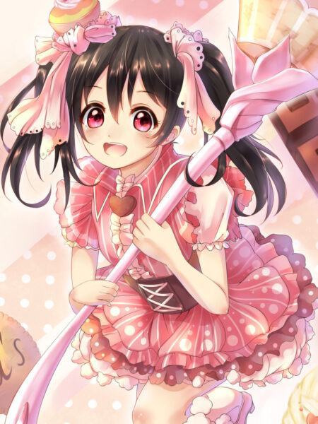 Hình ảnh anime cô gái tóc đen mặc váy hồng dễ thương