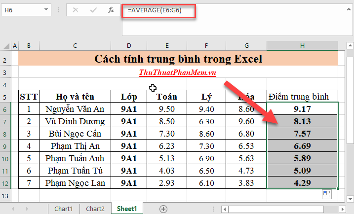 Sao chép công thức cho các giá trị còn lại để có được kết quả