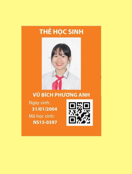 mẫu thẻ sinh viên màu cam đẹp với qr.  mã số