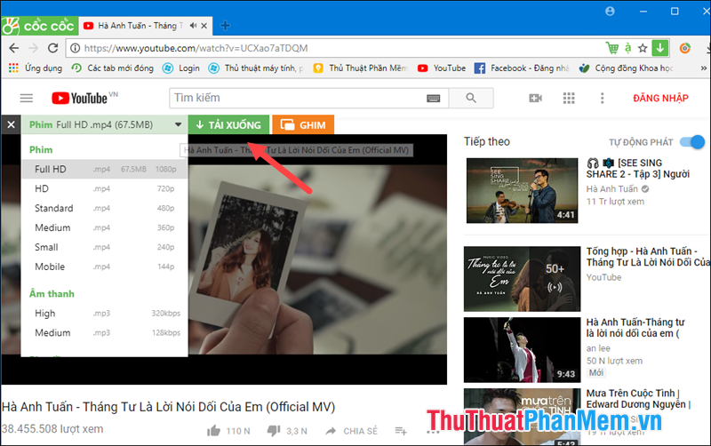 Tải video youtube bằng trình duyệt Cốc Cốc