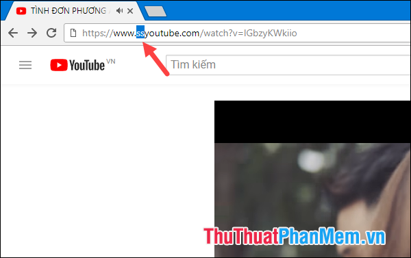 Chọn liên kết trong thanh địa chỉ và thêm “ss” trước từ youtube
