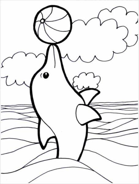 Tranh vẽ cá heo không màu ngộ nghĩnh cho bé tập tô màu (2)