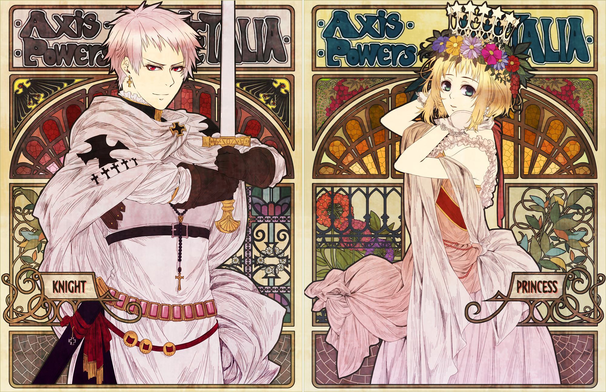 Hình ảnh anime công chúa tóc vàng và hoàng tử tóc hồng