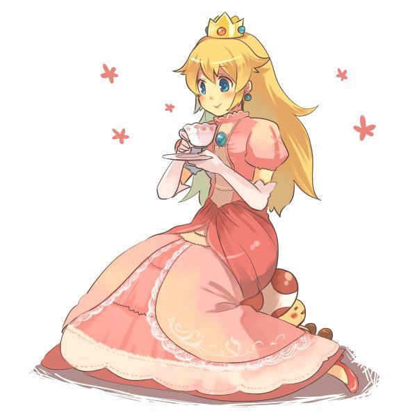 Anime vẽ công chúa tóc vàng uống trà