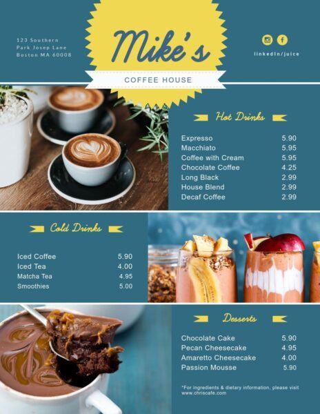 mẫu menu cafe màu xanh minh họa hình ảnh