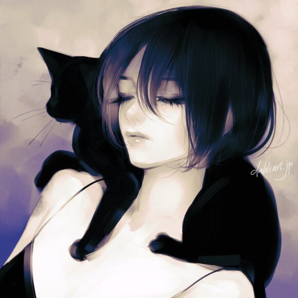 Chân dung cô gái và con mèo đen