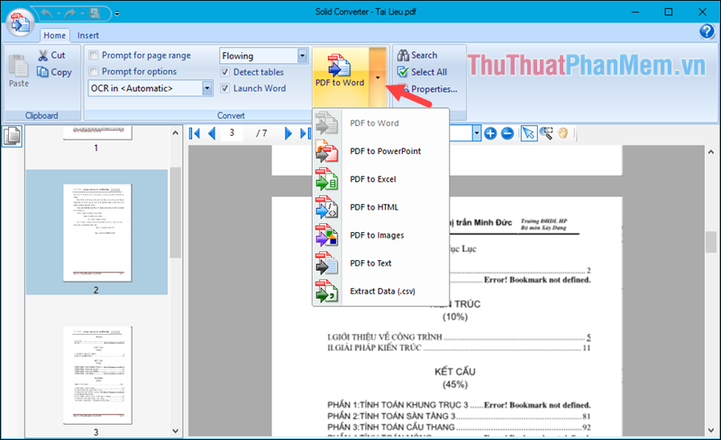 Chọn định dạng muốn chuyển sang - select PDF to Word