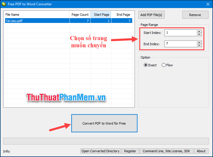 Chọn số trang muốn chuyển đổi tại mục Page Range