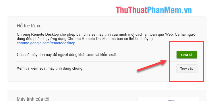 Có 2 tùy chọn Chia sẻ và Truy cập