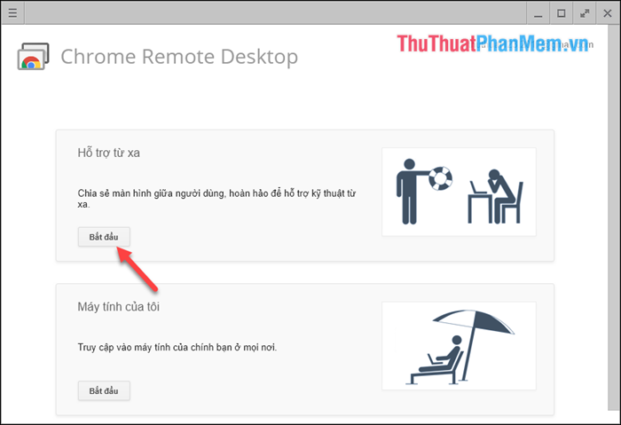 Chọn Bắt đầu trong Hỗ trợ từ xa