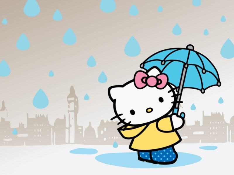 Hình ảnh Hello Kitty đi dưới mưa