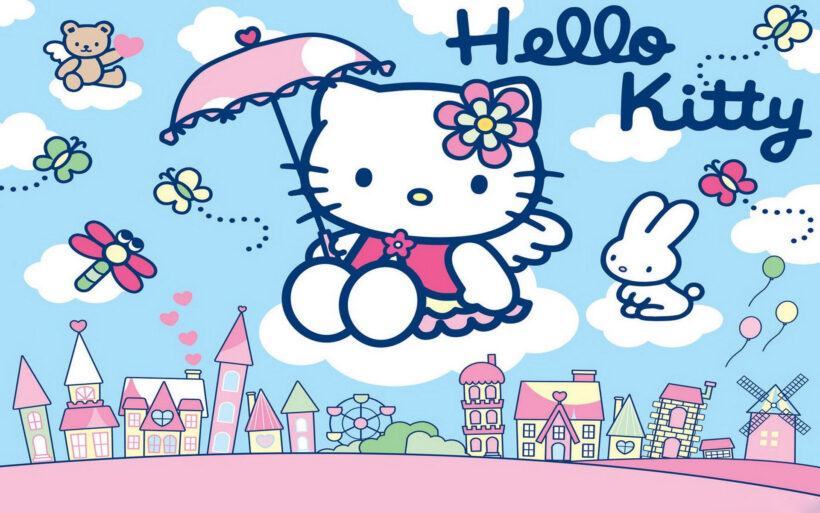 Hình ảnh Hello Kitty cầm ô dễ thương