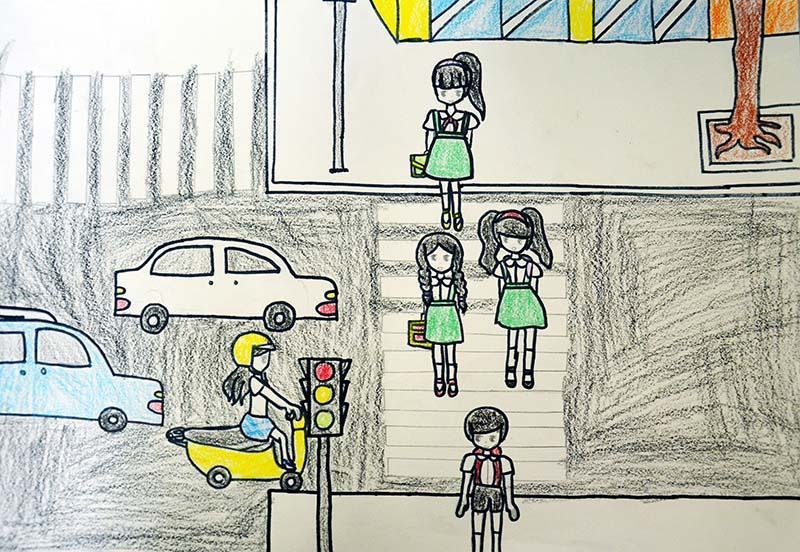Tranh vẽ của học sinh lớp 3 về an toàn giao thông