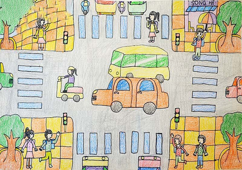 Vẽ tranh an toàn giao thông trên đường