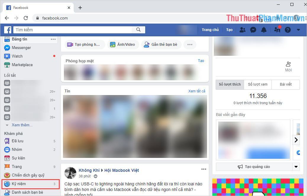 Chọn Kỷ niệm để xem kỷ niệm trên Facebook