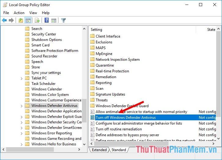 Nhấp đúp chuột để chọn Tắt tính năng Chống vi-rút của Bộ bảo vệ Windows