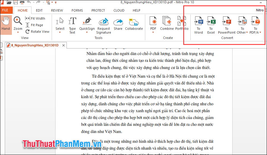 Phần mềm Nitro PDF hỗ trợ chuyển đổi định dạng file PDF sang các định dạng khác