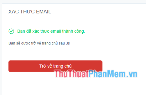 Khi xác thực thành công sẽ có thông báo