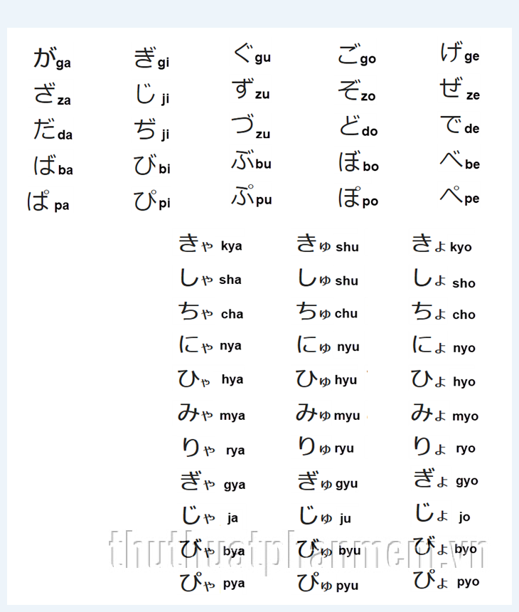 Biểu đồ độ mờ Hiragana và âm ghép