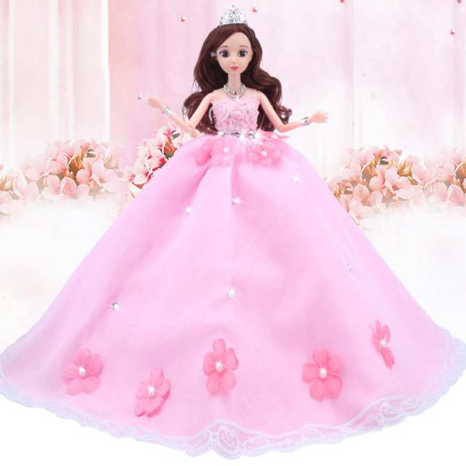 Búp bê cô dâu 3D váy hồng xinh xắn