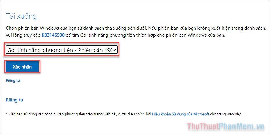 Chọn bất kỳ phiên bản nào bạn muốn (khuyên dùng phiên bản mới nhất) và nhấn Xác nhận