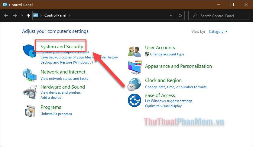 Trong cửa sổ Control Panel, mở System and Security
