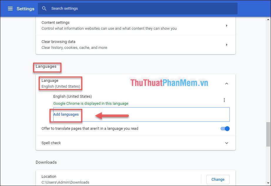 Trong phần Ngôn ngữ, nhấp vào mũi tên thả xuống, chọn “Thêm ngôn ngữ”