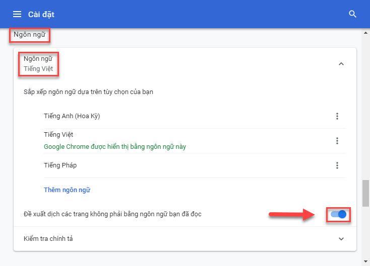 Bật “Đề xuất dịch các trang không phải bằng ngôn ngữ của bạn”