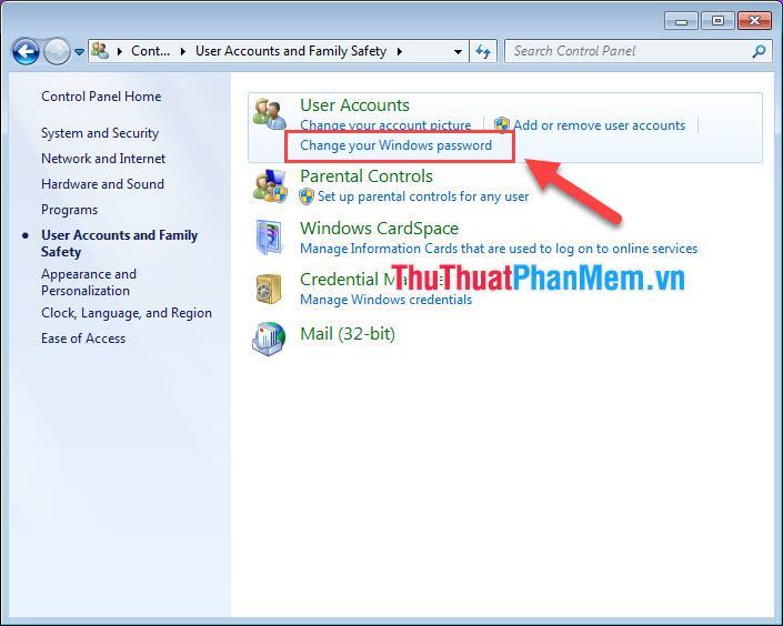 Chọn Thay đổi mật khẩu Windows của bạn