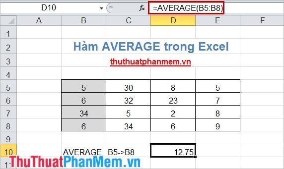 Hàm TRUNG BÌNH trong Excel 3