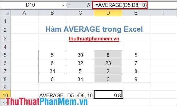 Hàm TRUNG BÌNH trong Excel 4