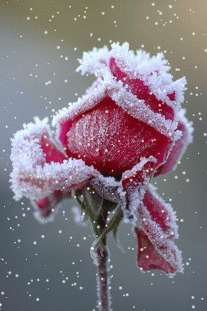 bông hoa xinh đẹp bao phủ bởi hoạt hình tuyết
