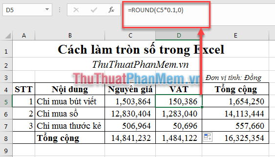 Sử dụng hàm ROUND để làm tròn số