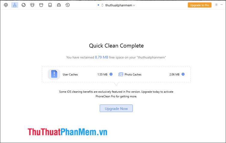 Xuất hiện thông báo Quick Clean Complete là thành công