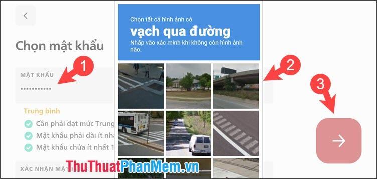 Bạn tạo mật khẩu mới và xác minh bằng captcha