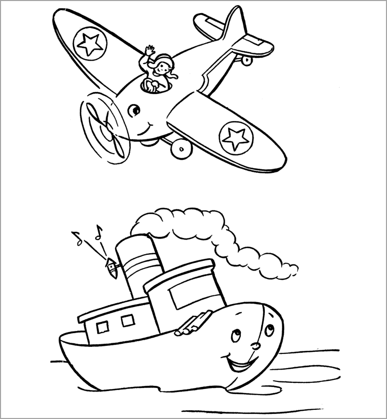 Airplane theme coloring pages for kids