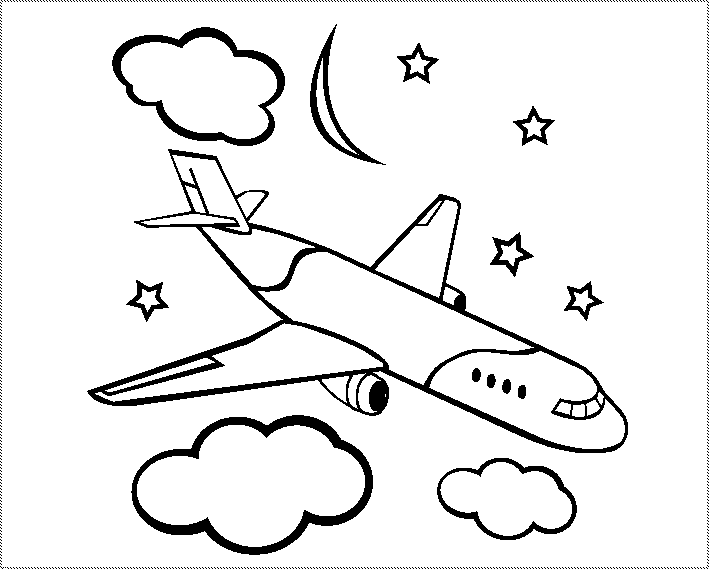 Black and white airplanes for kids to color