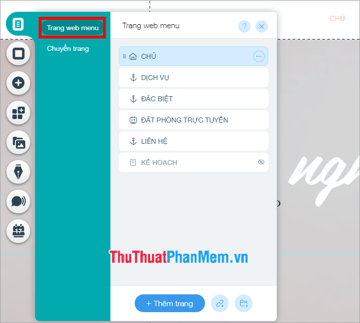 thực đơn trang web