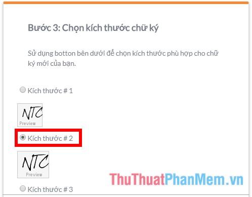 Chọn kích thước cho chữ ký