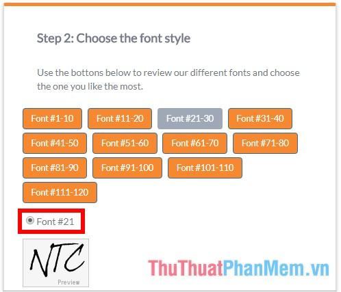 Chọn kiểu chữ bạn muốn áp dụng cho chữ ký