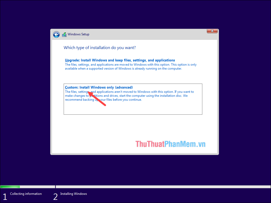 Chọn Custom Install windows only