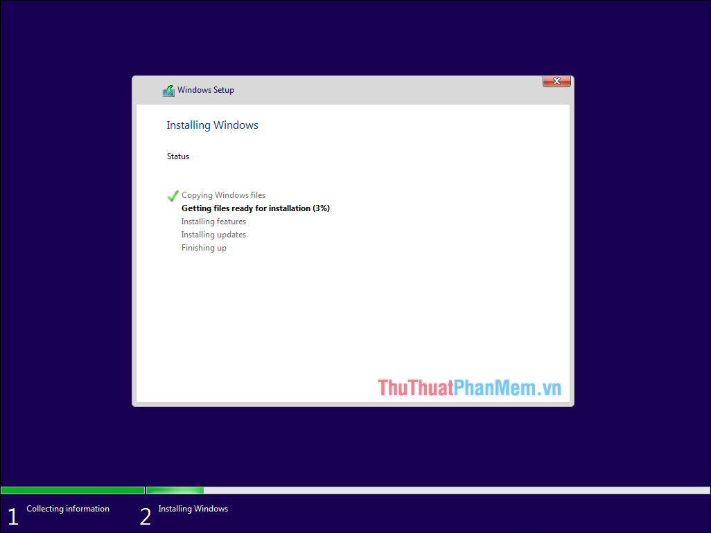 Quá trình cài đặt Windows bắt đầu