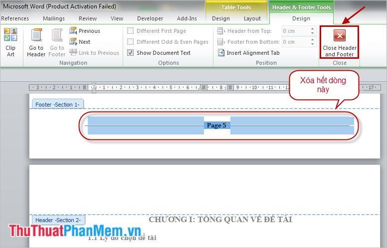 Đóng Đầu trang và Chân trang