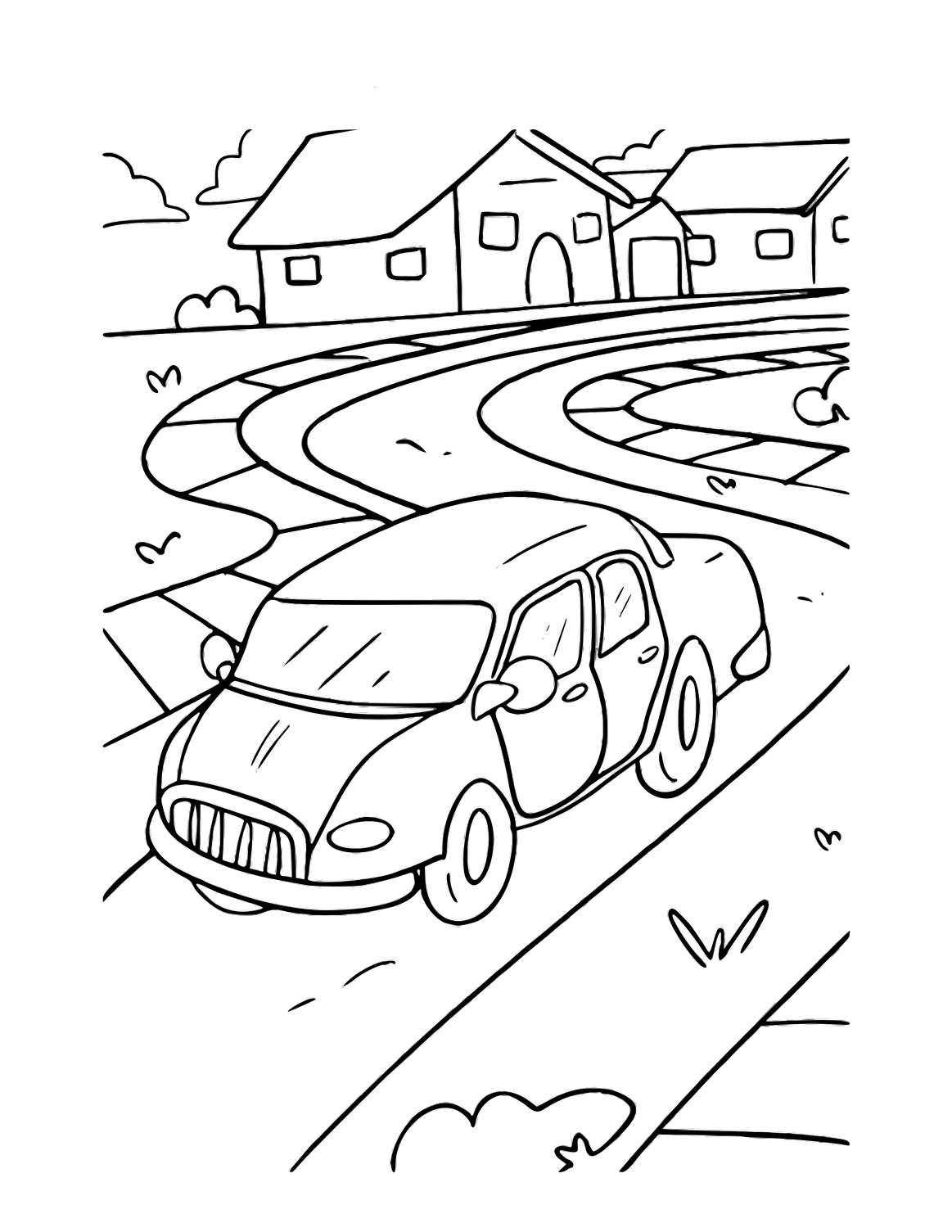 Tranh tô màu ô tô chạy trên đường