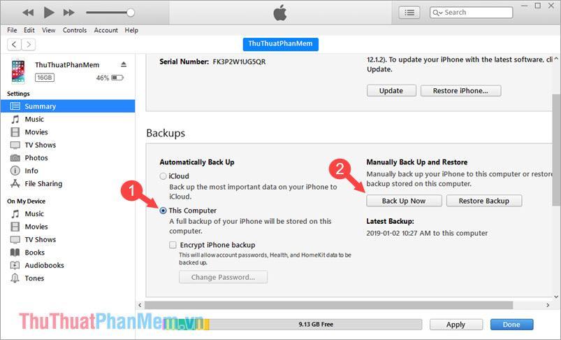 Sao lưu dữ liệu iPhone vào máy tính