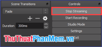 Để tạm dừng phát lại, trên OBS, nhấp vào Dừng phát trực tuyến