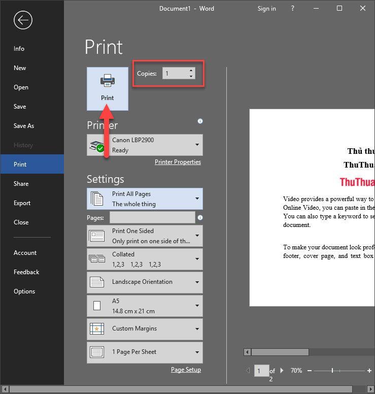 Chọn Print All Pages để in tất cả các trang trong tài liệu