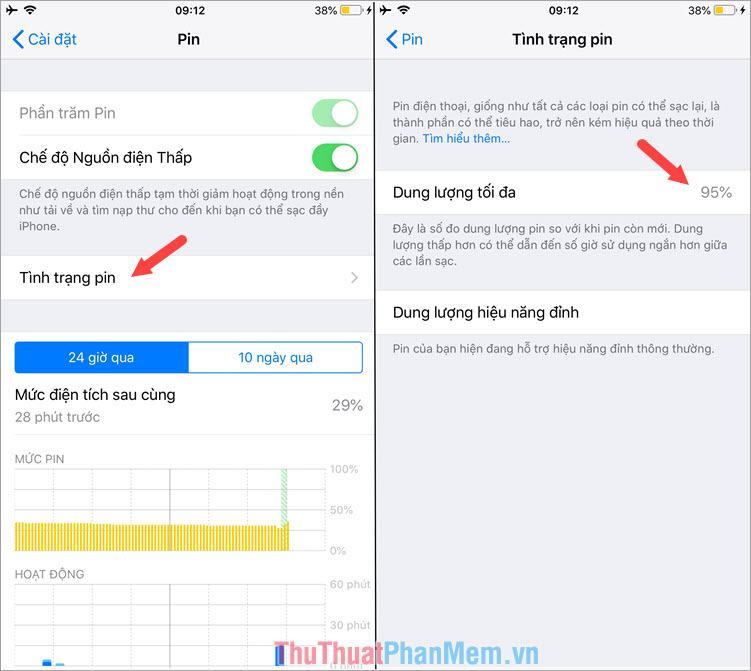 Click vào Battery Status để xem thông tin pin iPhone