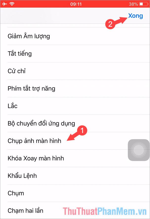 Cuộn xuống và chọn Chụp ảnh màn hình, sau đó nhấp vào Xong